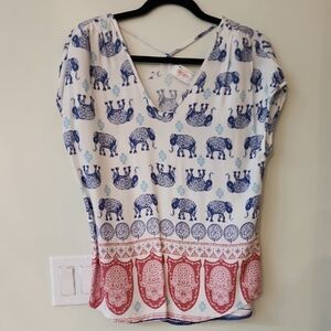 Grace Blue and Red Blouse with Elegant Style